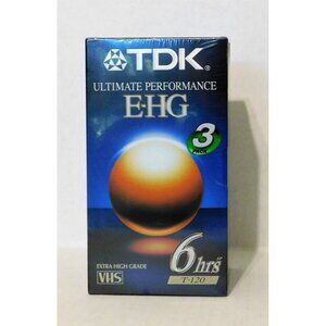 3 TDK E-HG Extra High Grade T-120 6 Hour Blank VHS Tapes NOS Sealed Vintage